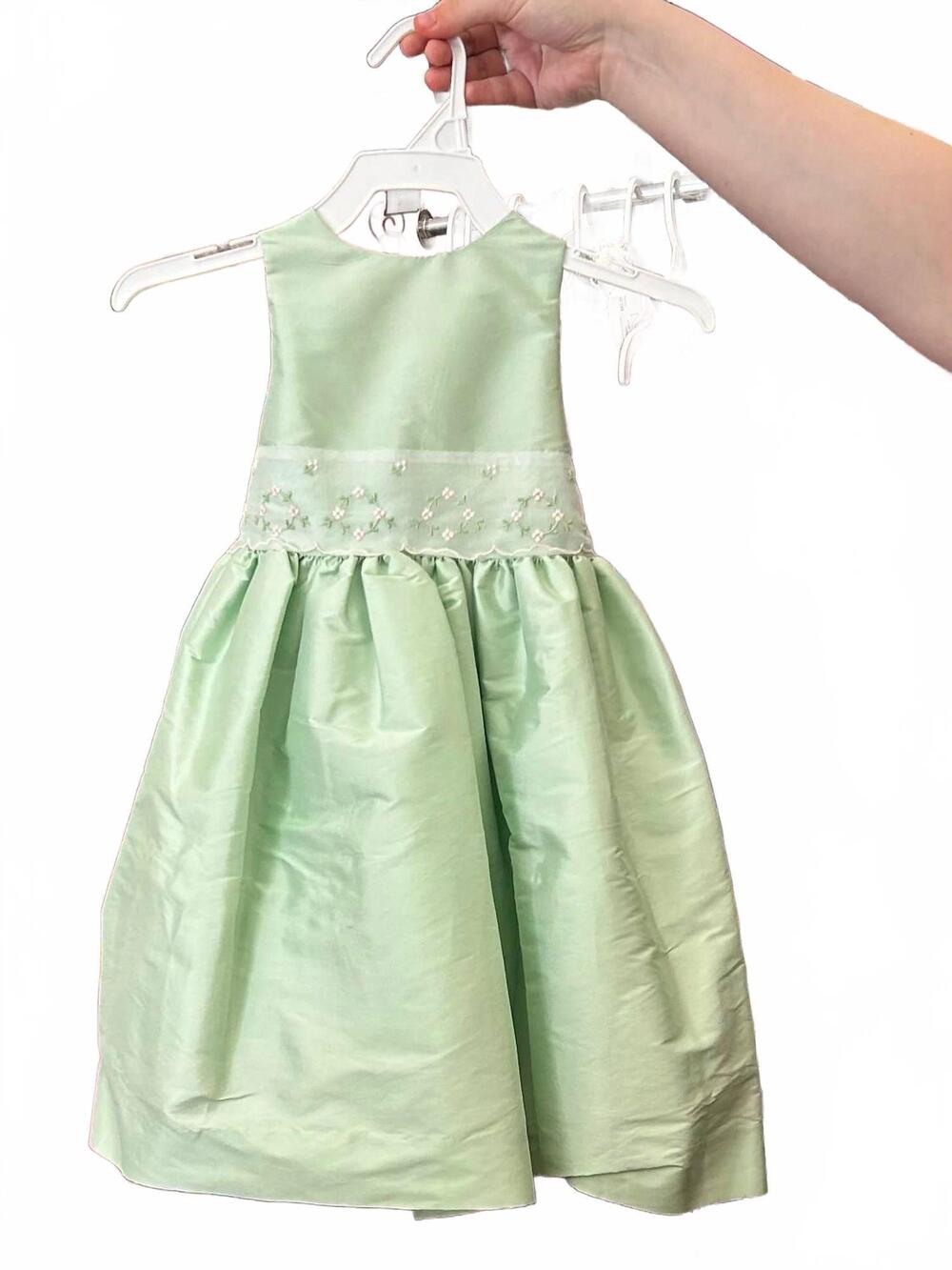 NEW SUSANNE LIVELY girl's faux silk dress with floral sash in mint